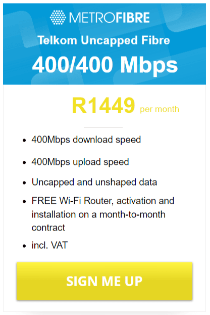 Telkom Fibre 400/400Mbps Package