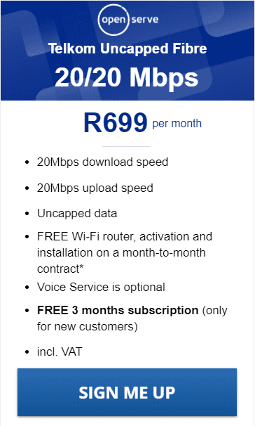 Telkom uncapped fibre internet deals